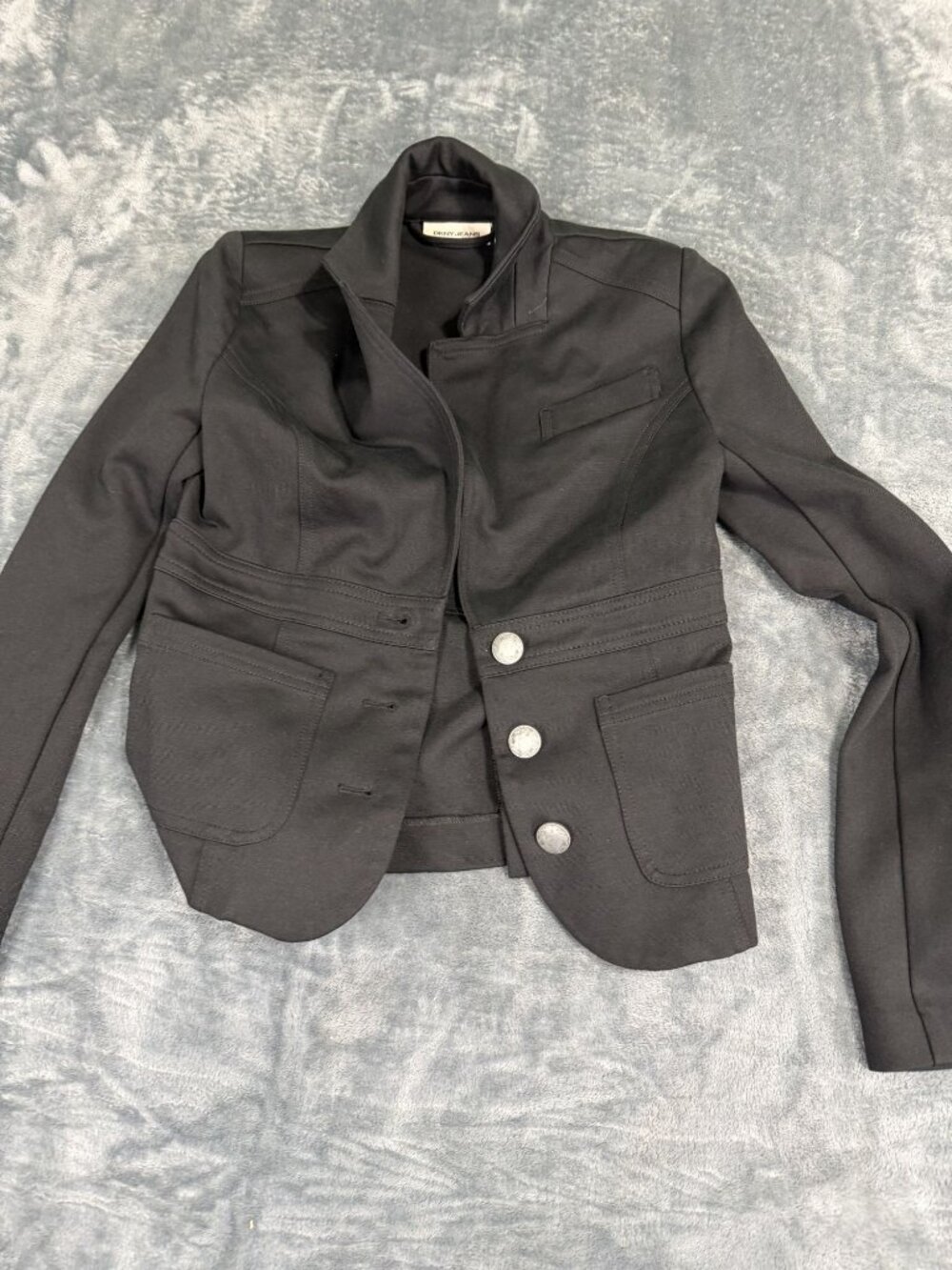 DKNY Jeans Womens Black Petite Three Button Blazer Jacket Size S
